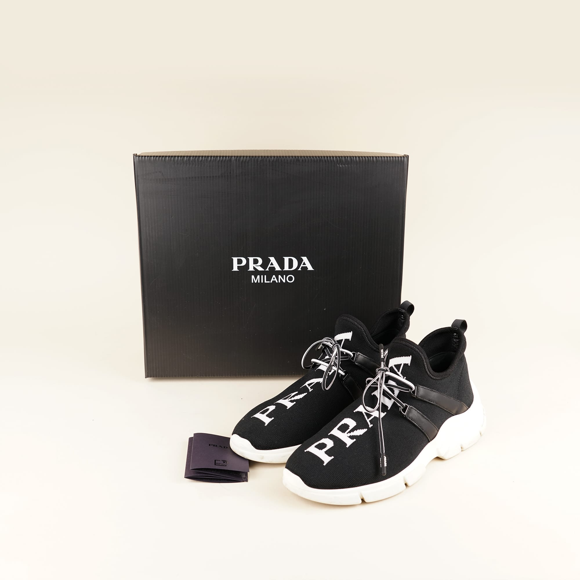Knit Stretch Logo Sneakers 38 - PRADA - Affordable Luxury image