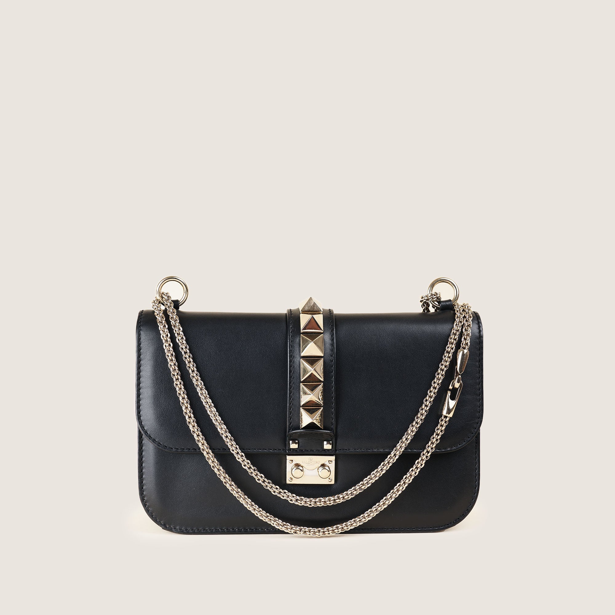 Shop Valentino Glam Lock Shoulder Black Calfskin Affordable Luxury