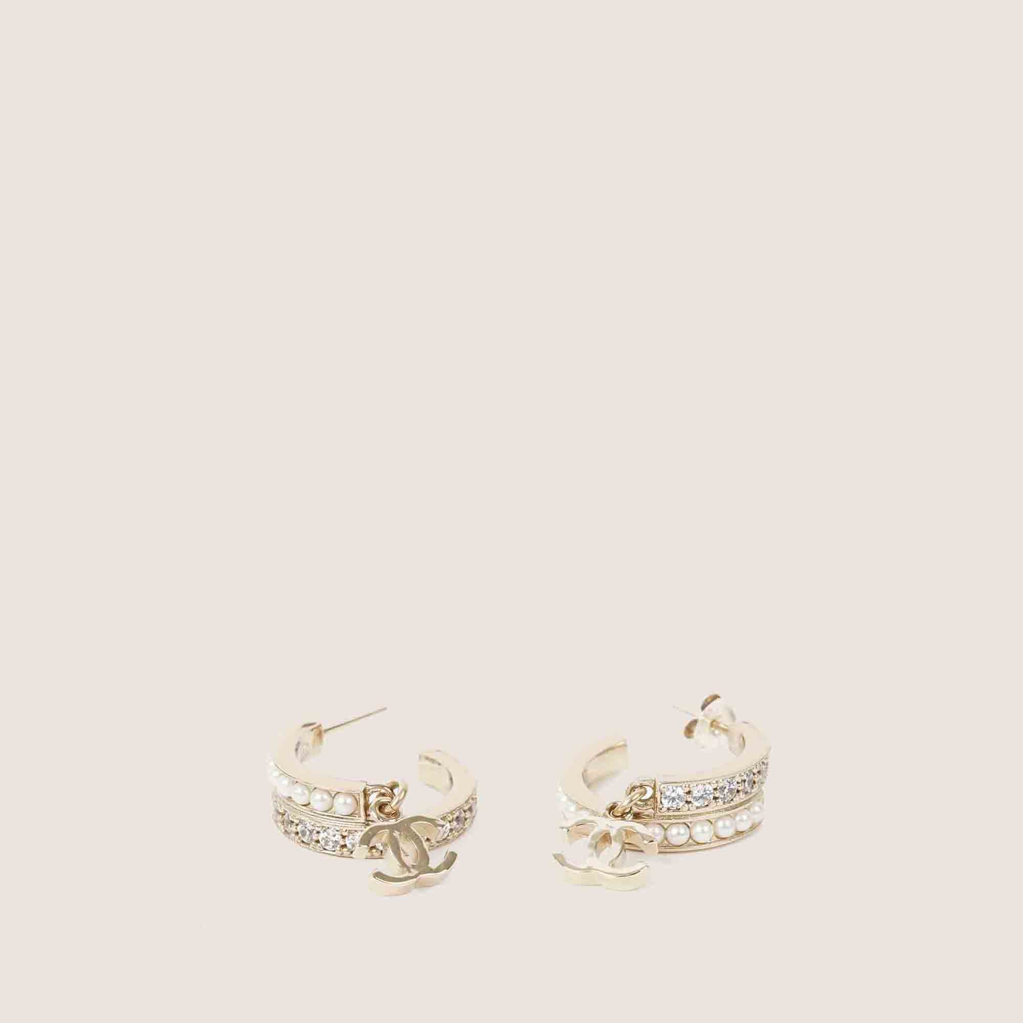 CC-logo Crystal Pearl Hoops - CHANEL - Affordable Luxury image