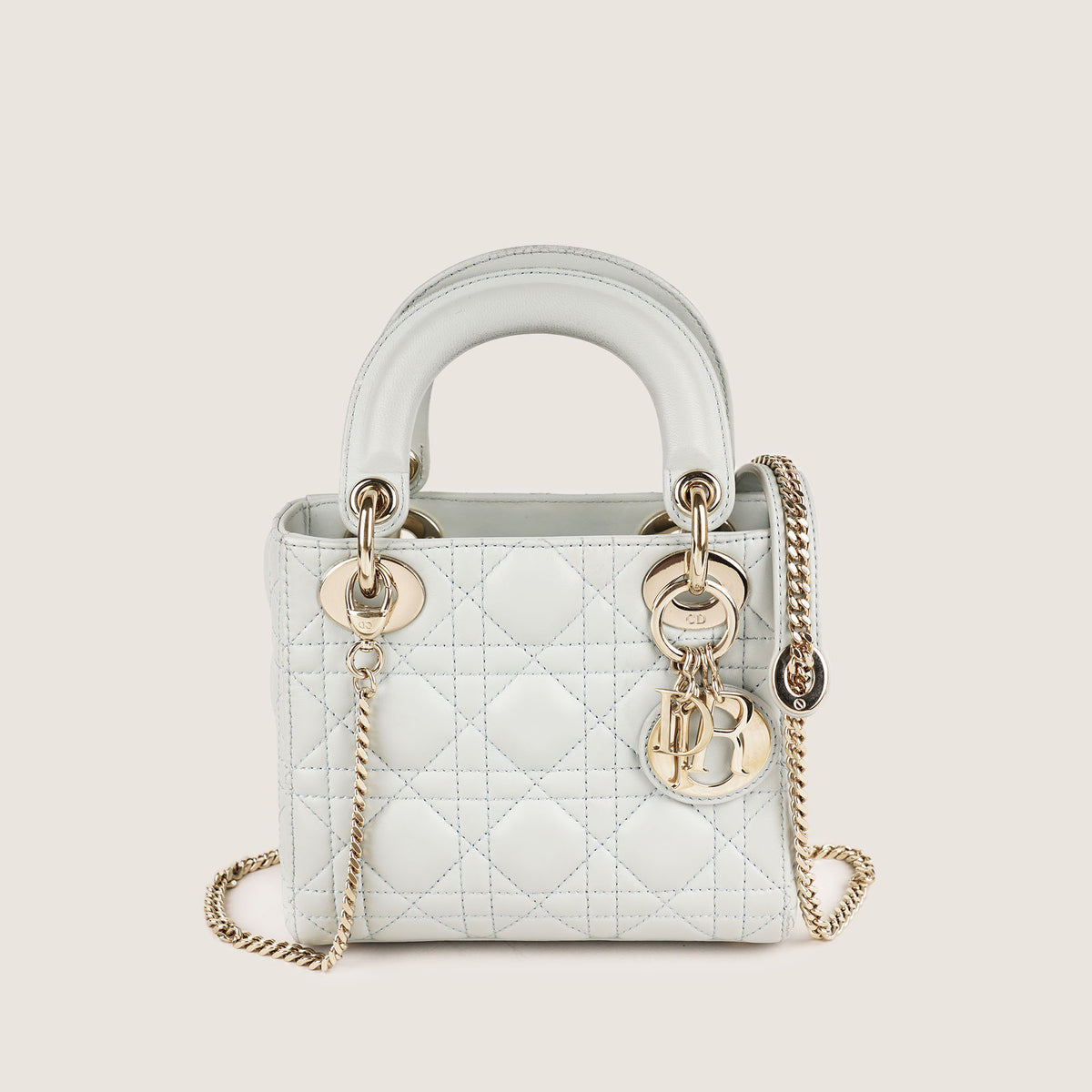 Mini Lady Dior Handbag Placid Blue Cannage Lambskin Leather