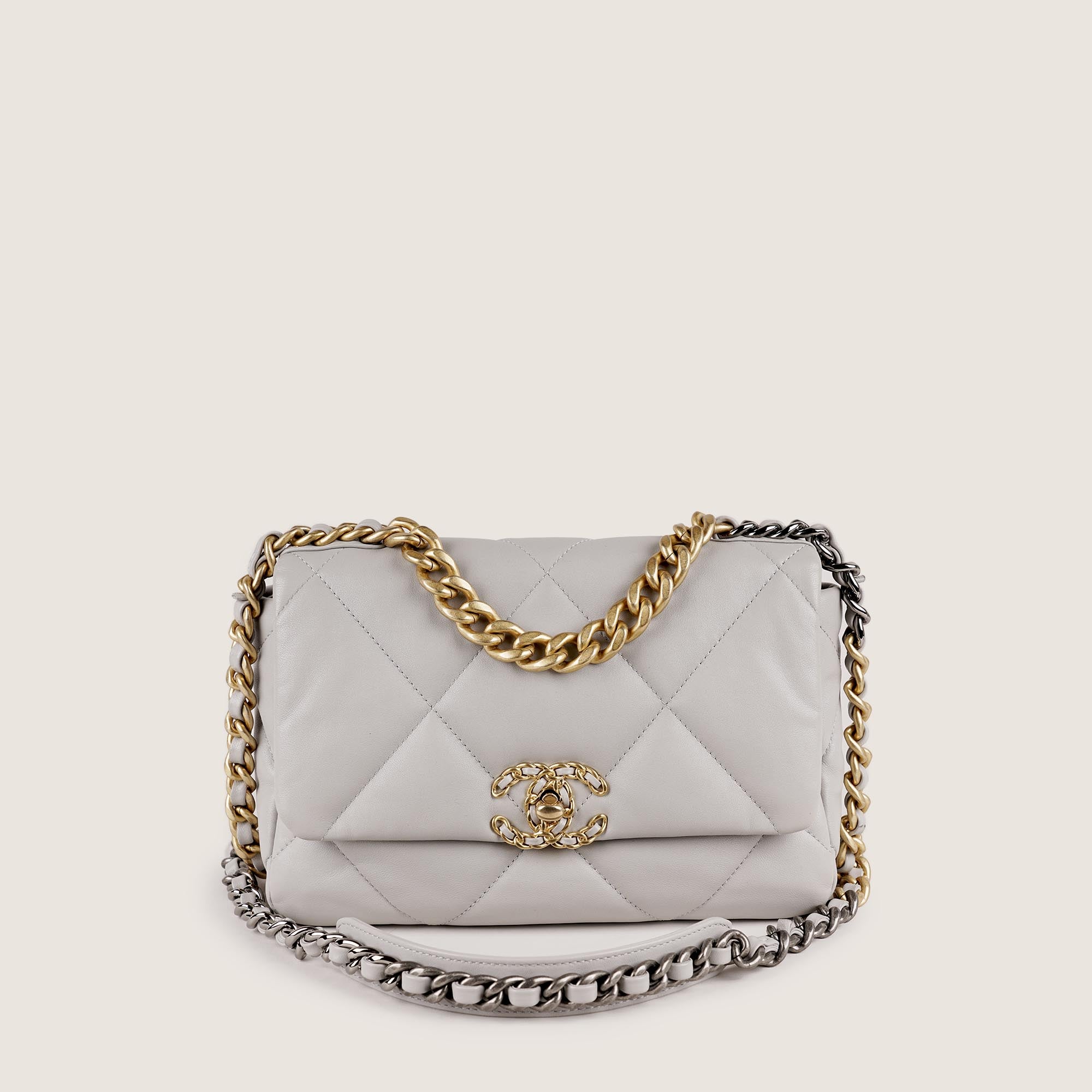 Chanel Small 19 Flap Bag Grey Leather image