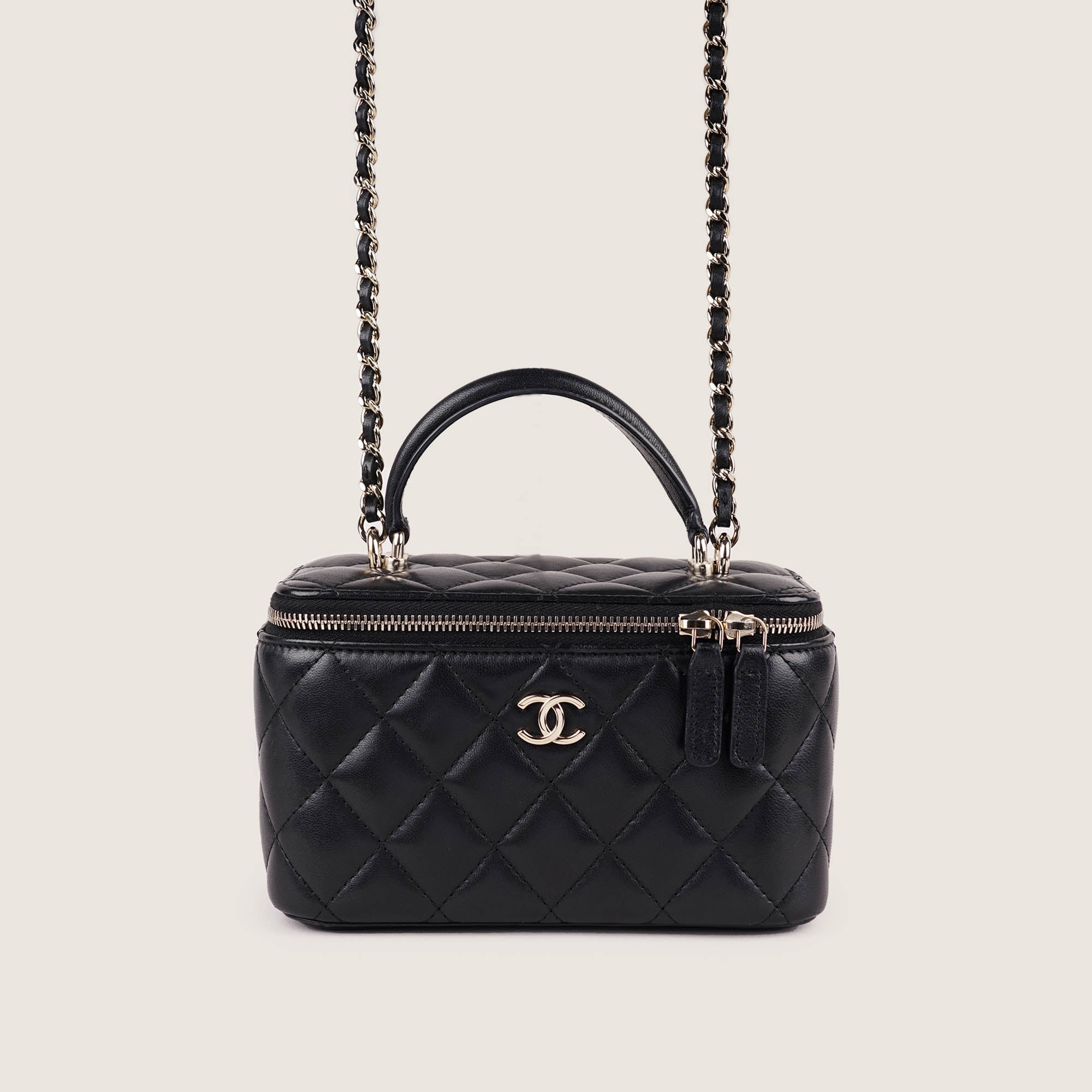 Chanel Vanity Top Handle Black Lambskin Leather