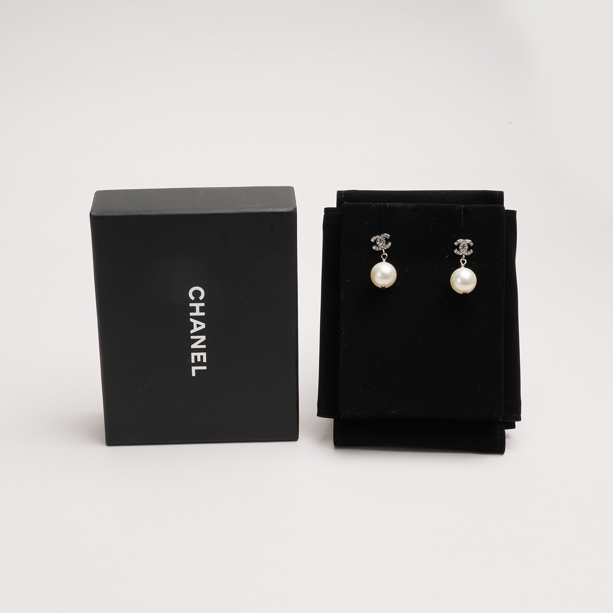 Small CC Crystal Faux Pearl Earrings image