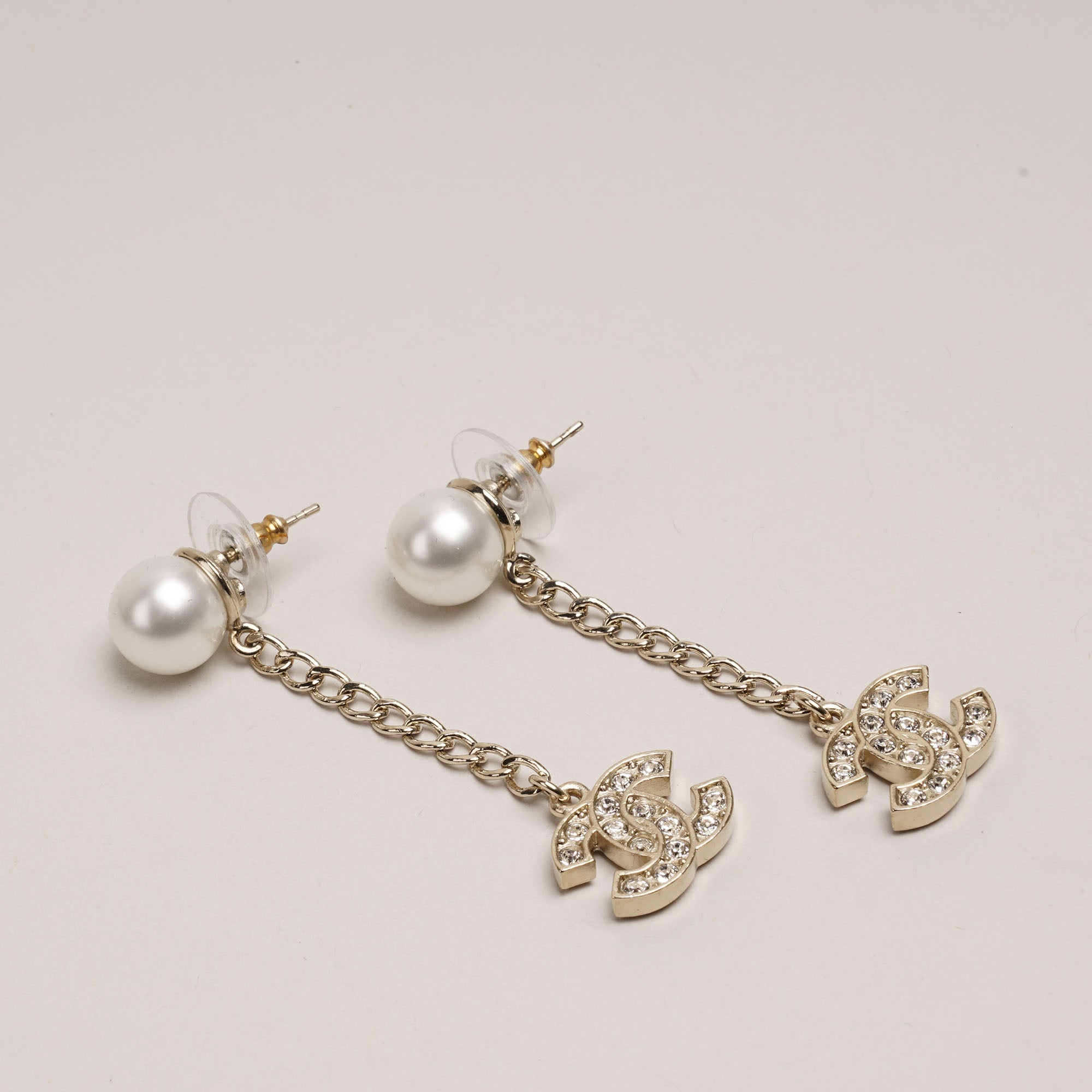 CC Faux Pearl and Crystals Drop Earrings - CHANEL - Affordable Luxury image