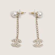 CC Faux Pearl and Crystals Drop Earrings - CHANEL - Affordable Luxury thumbnail image