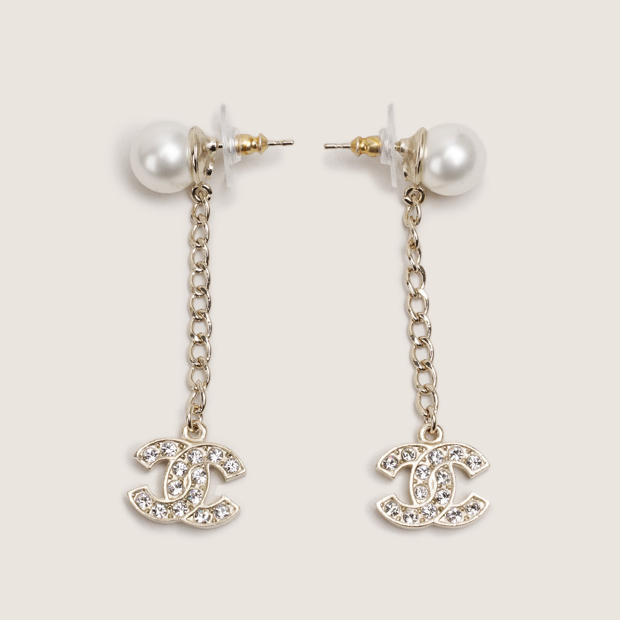 CC Faux Pearl and Crystals Drop Earrings - CHANEL - Affordable Luxury