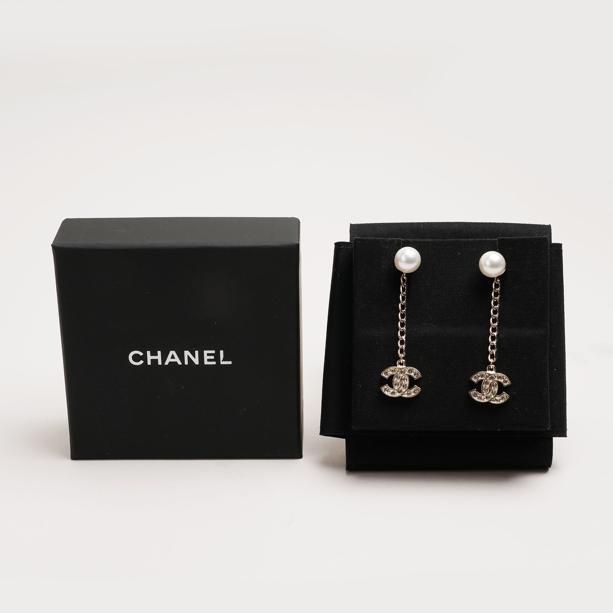 CC Faux Pearl and Crystals Drop Earrings - CHANEL - Affordable Luxury image