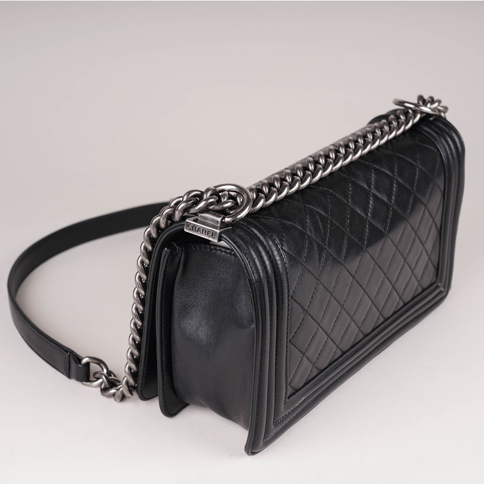 Chanel Old Medium Boy Bag Black Lambskin - CHANEL - Affordable Luxury image