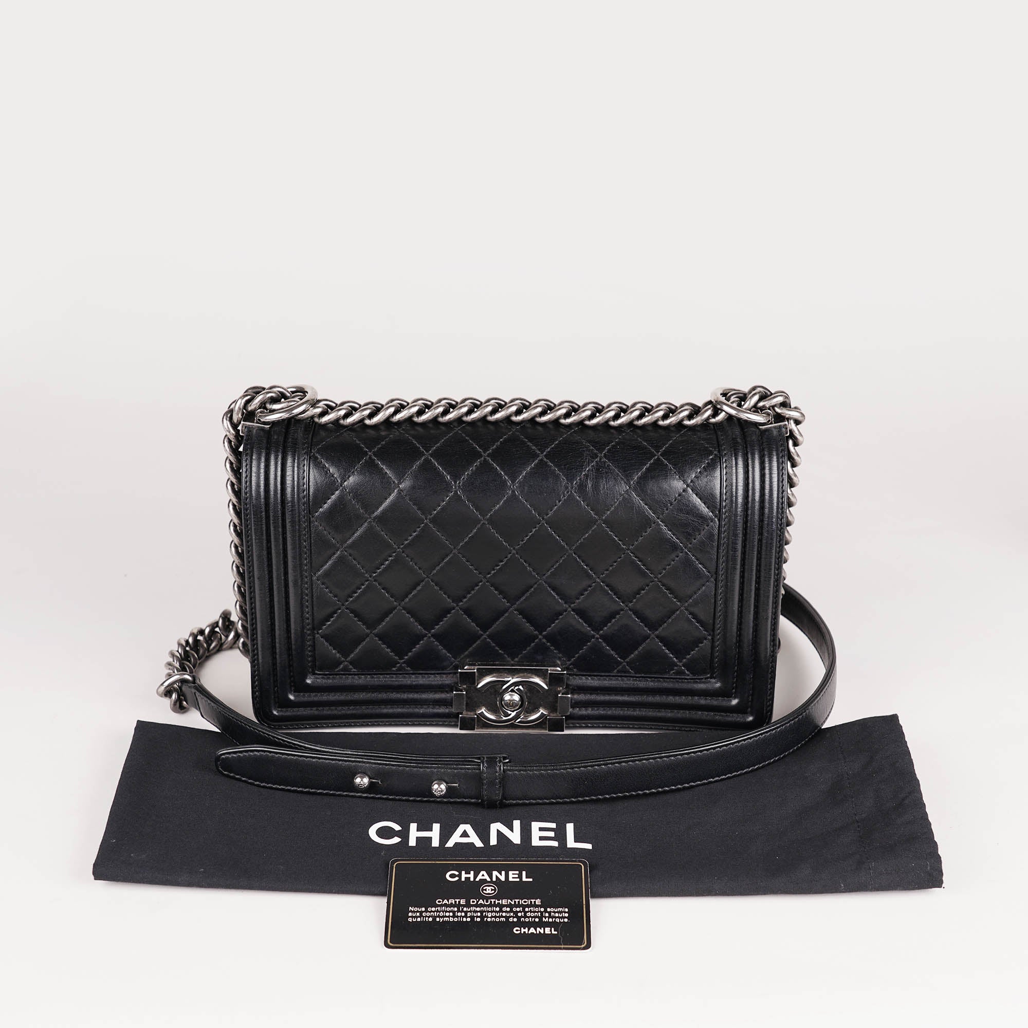 Chanel Old Medium Boy Bag Black Lambskin - CHANEL - Affordable Luxury image