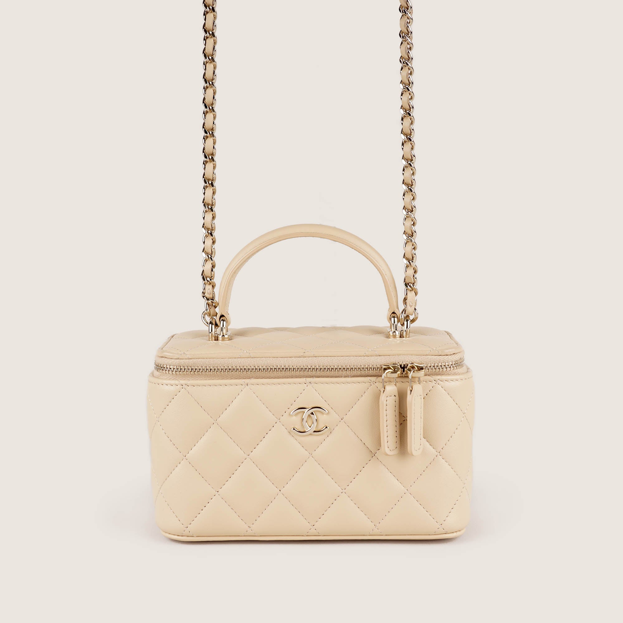 Chanel Vanity Top Handle Beige Lambskin - CHANEL - Affordable Luxury