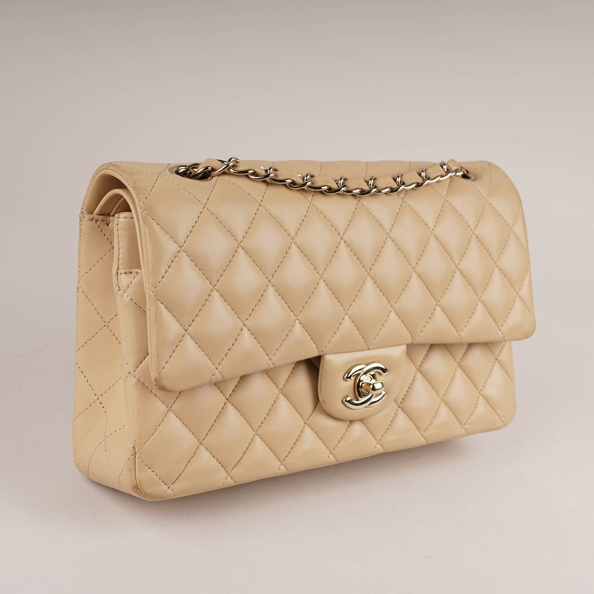 Classic Medium Double Flap Bag Beige - CHANEL - Affordable Luxury image