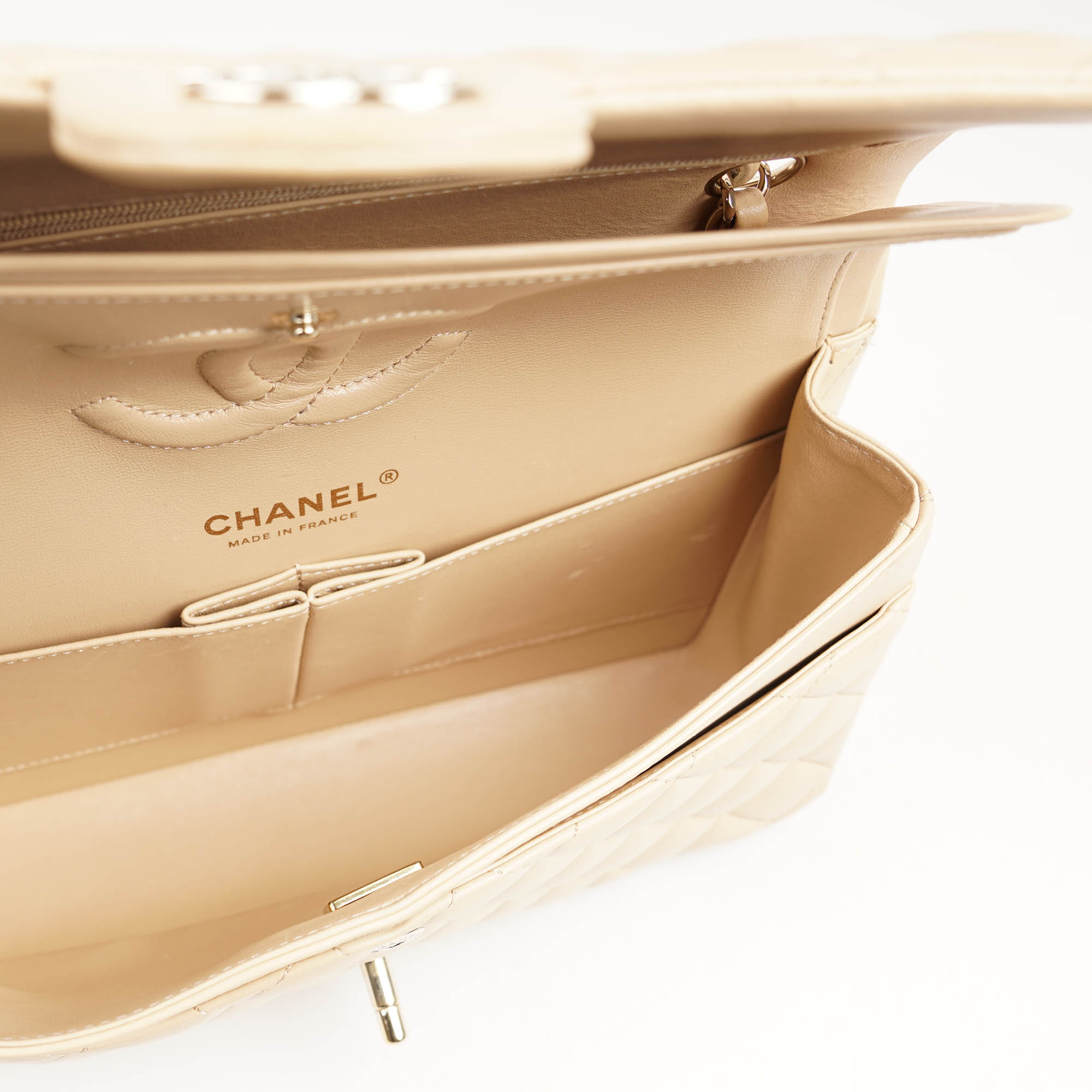 Classic Medium Double Flap Bag Beige - CHANEL - Affordable Luxury image