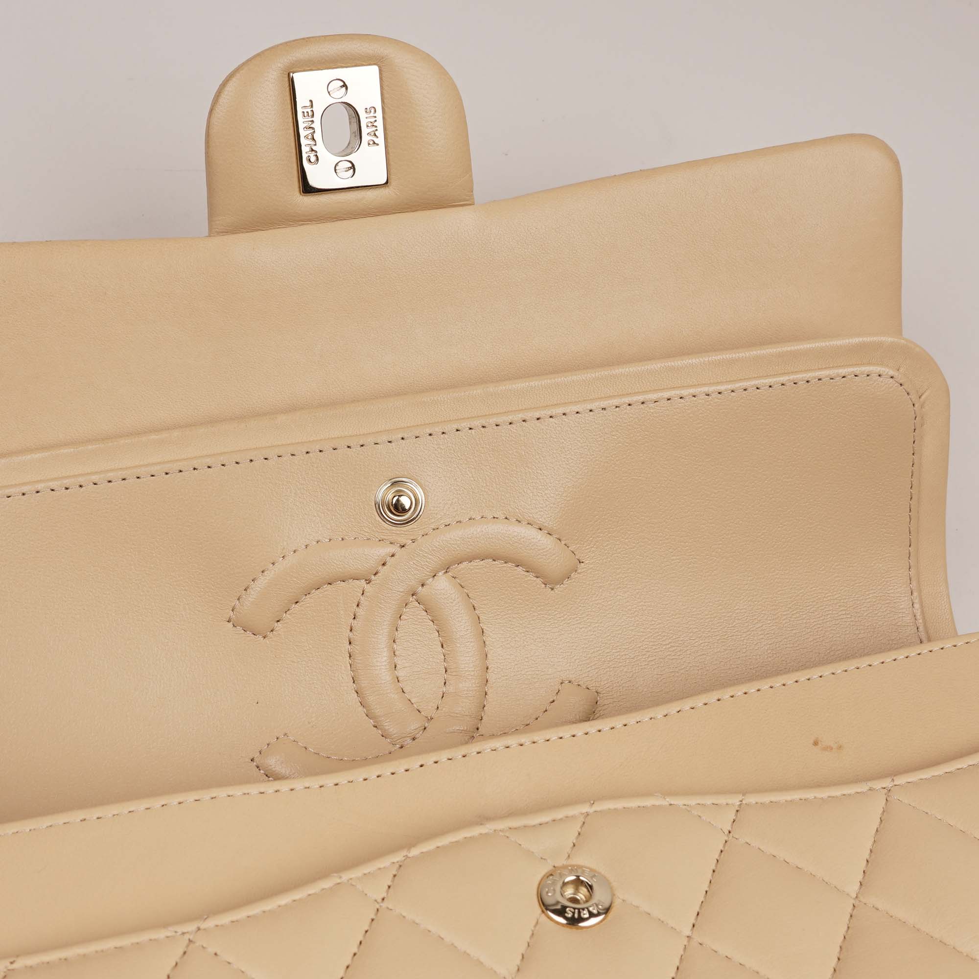 Classic Medium Double Flap Bag Beige - CHANEL - Affordable Luxury image