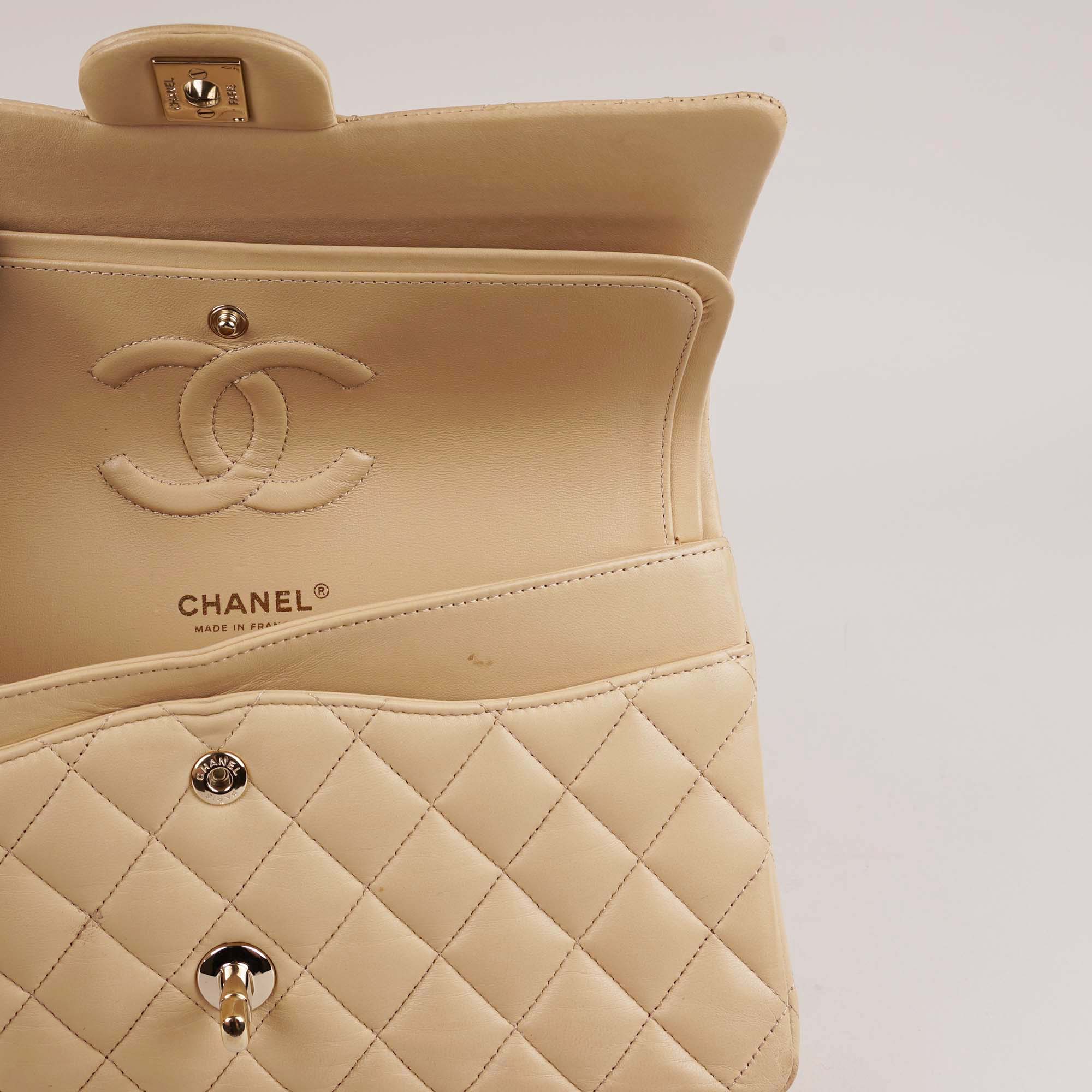 Classic Medium Double Flap Bag Beige - CHANEL - Affordable Luxury image