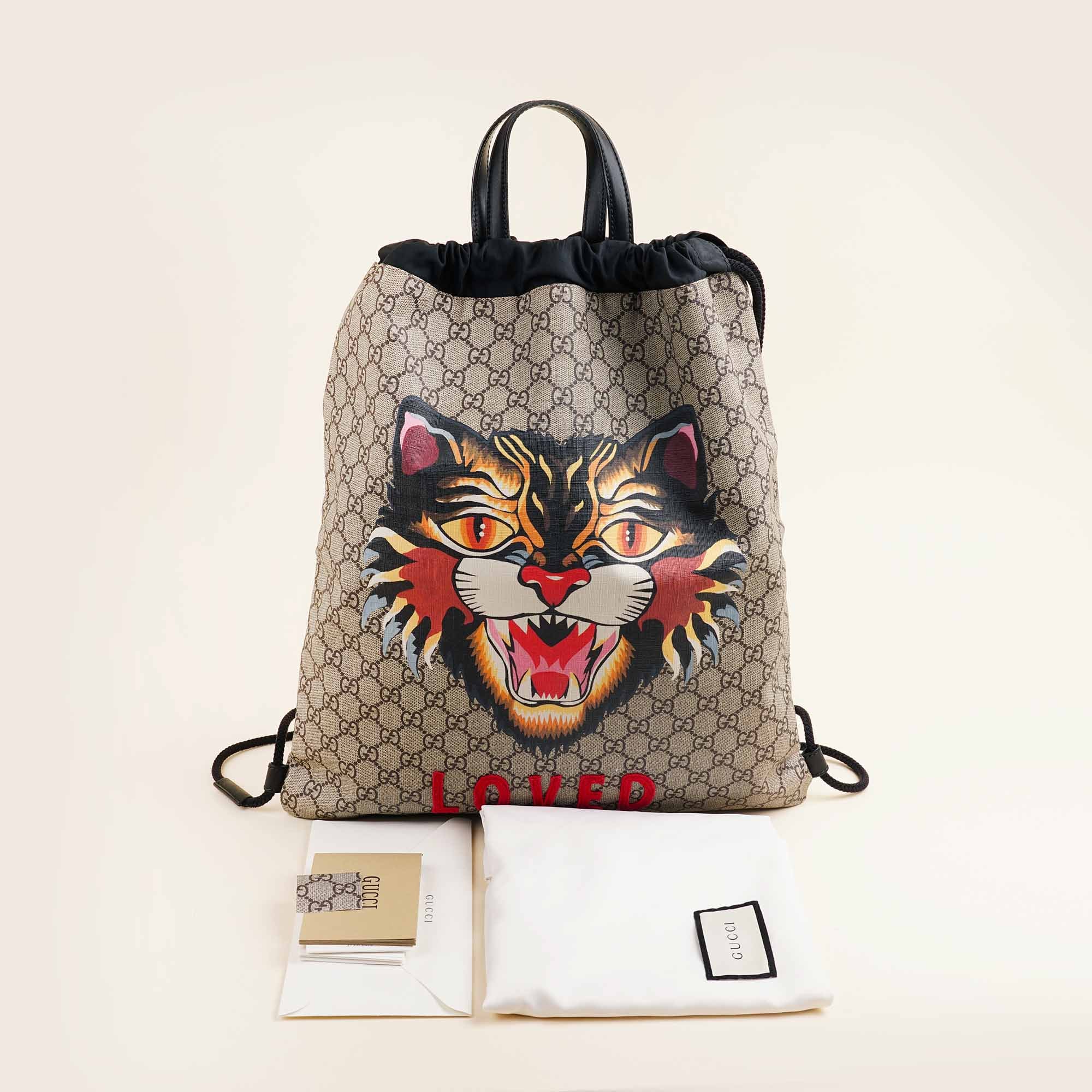 Drawstring Angry Cat Backpack - GUCCI - Affordable Luxury image