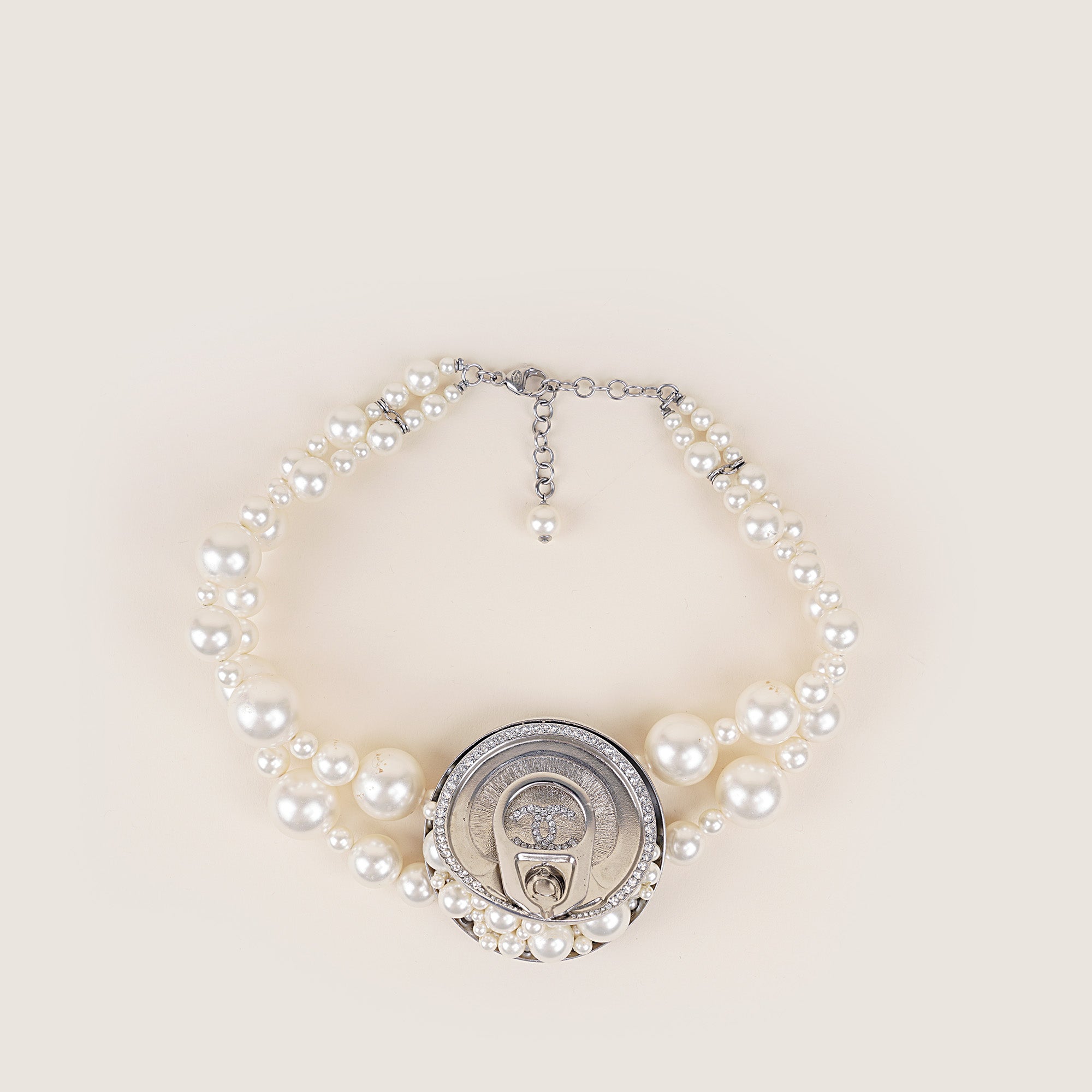 Faux Pearl & Crystal Soup Can Choker Necklace - CHANEL - Affordable Luxury