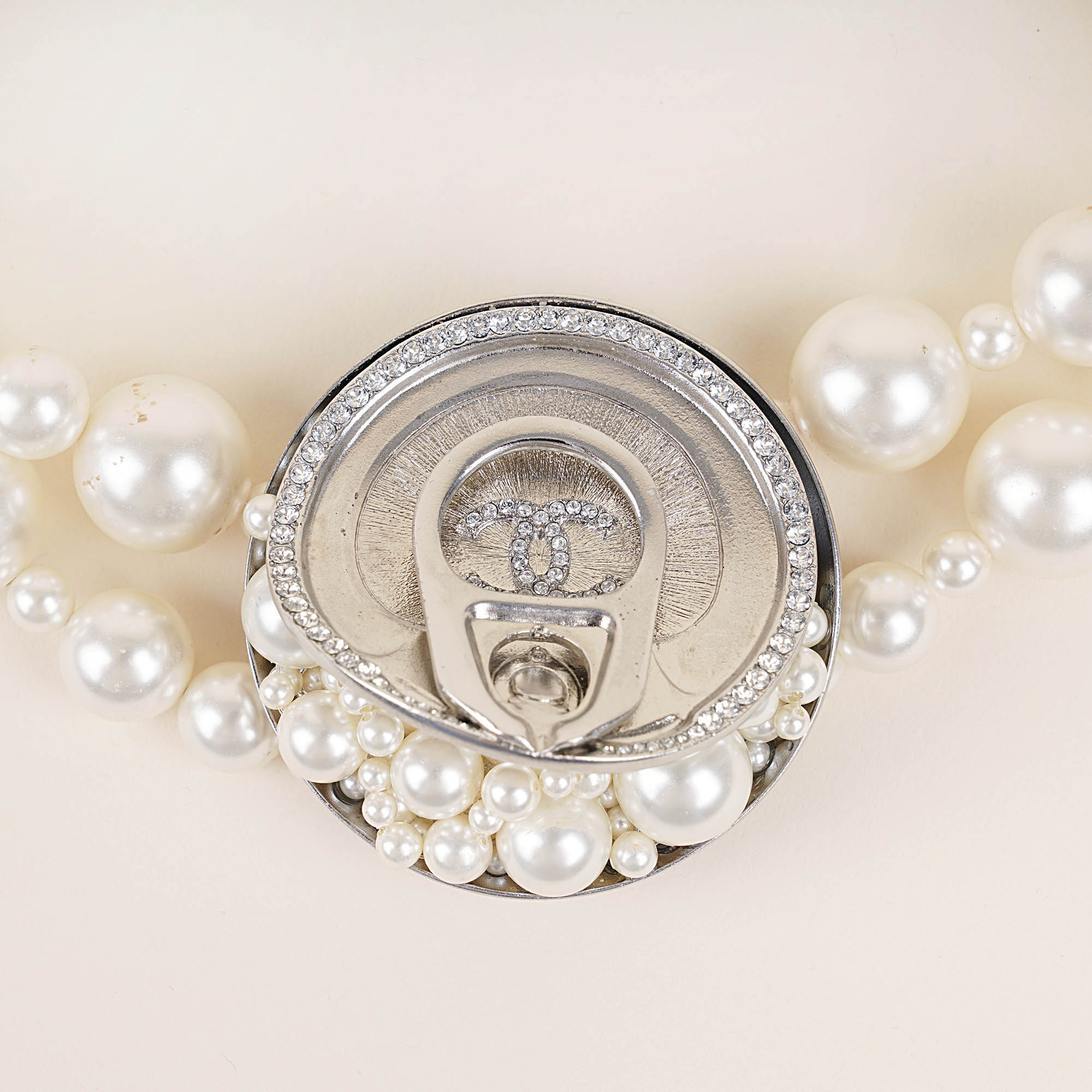 Faux Pearl & Crystal Soup Can Choker Necklace - CHANEL - Affordable Luxury image