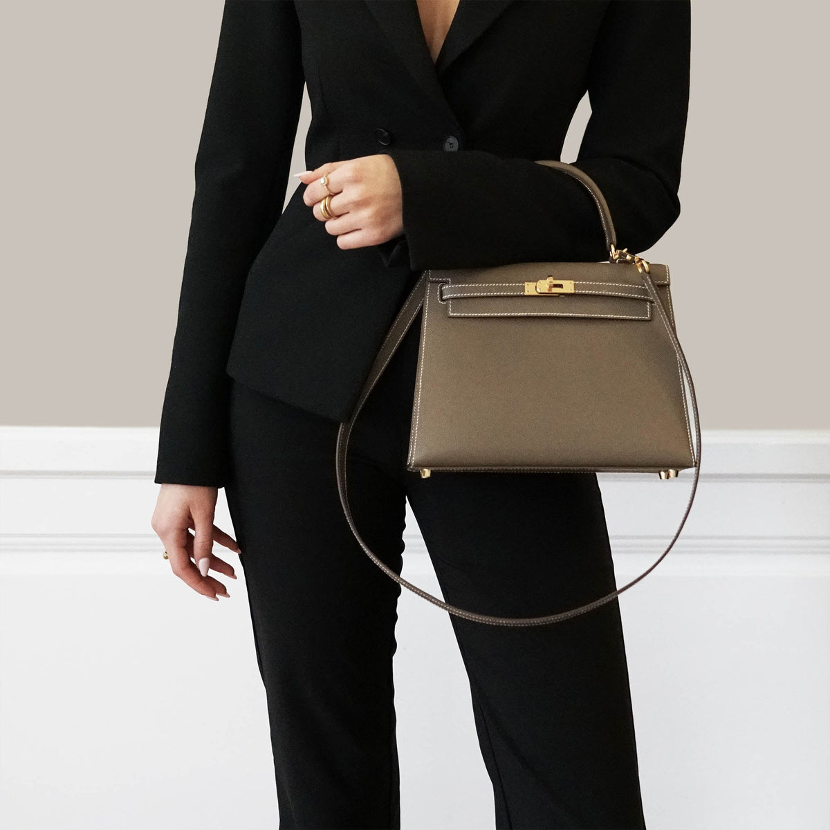 Kelly II Sellier 25 Handbag Etoupe - HERMÈS - Affordable Luxury