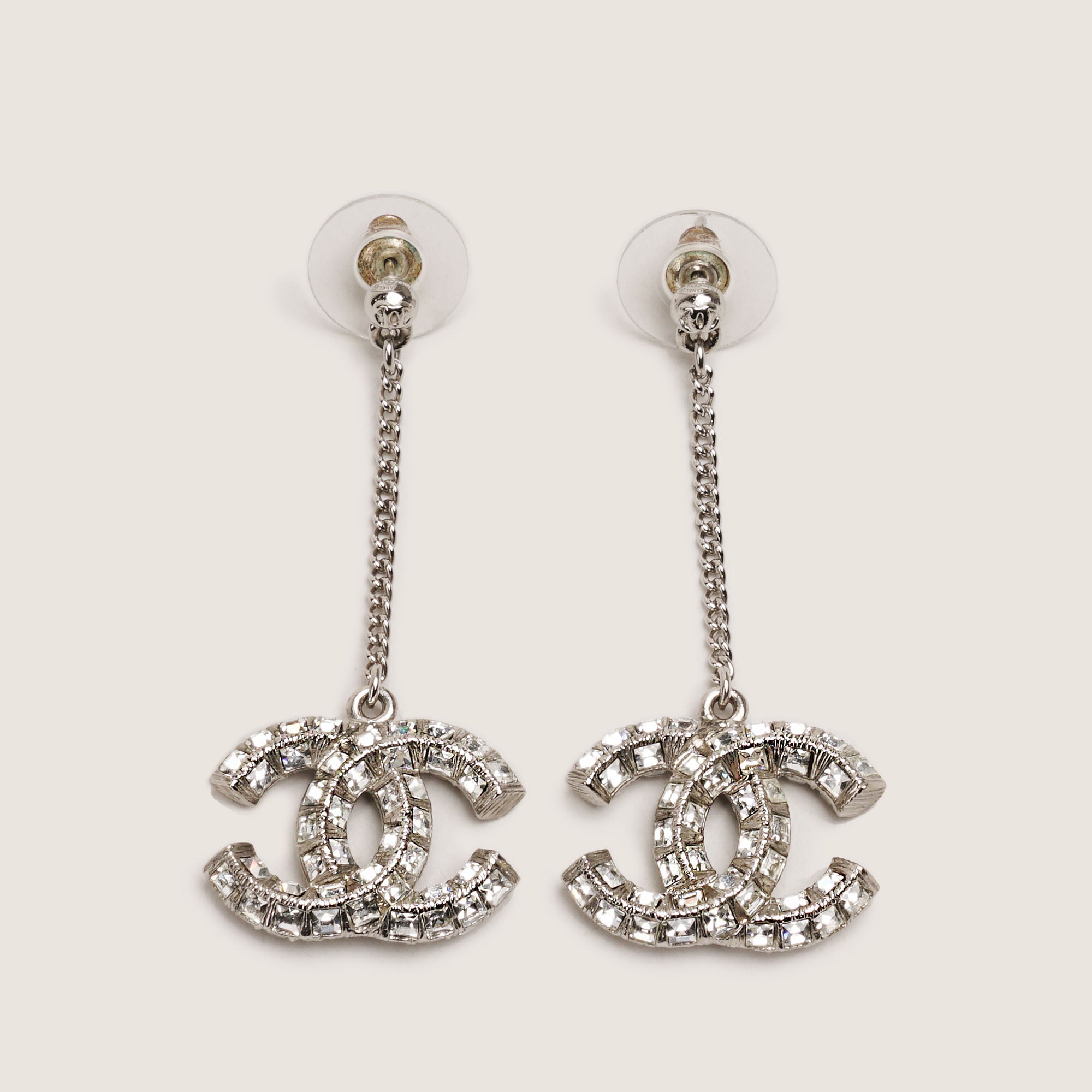 Large CC Crystal Drop Earrings - CHANEL - Affordable Luxury