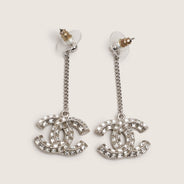 Large CC Crystal Drop Earrings - CHANEL - Affordable Luxury thumbnail image