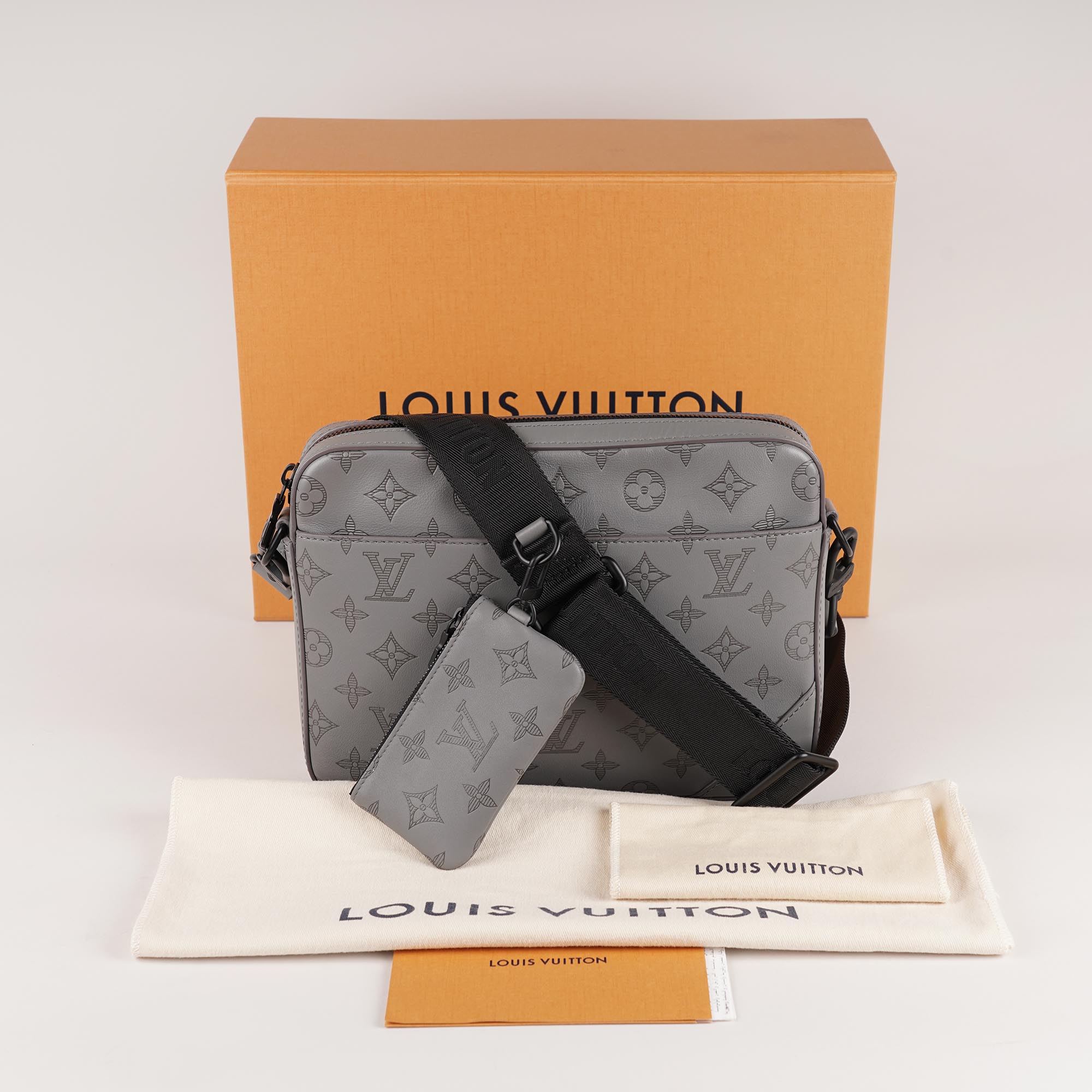 Louis Vuitton Duo Messenger Bag Monogram Shadow Gris Calf Leather - LOUIS VUITTON - Affordable Luxury image