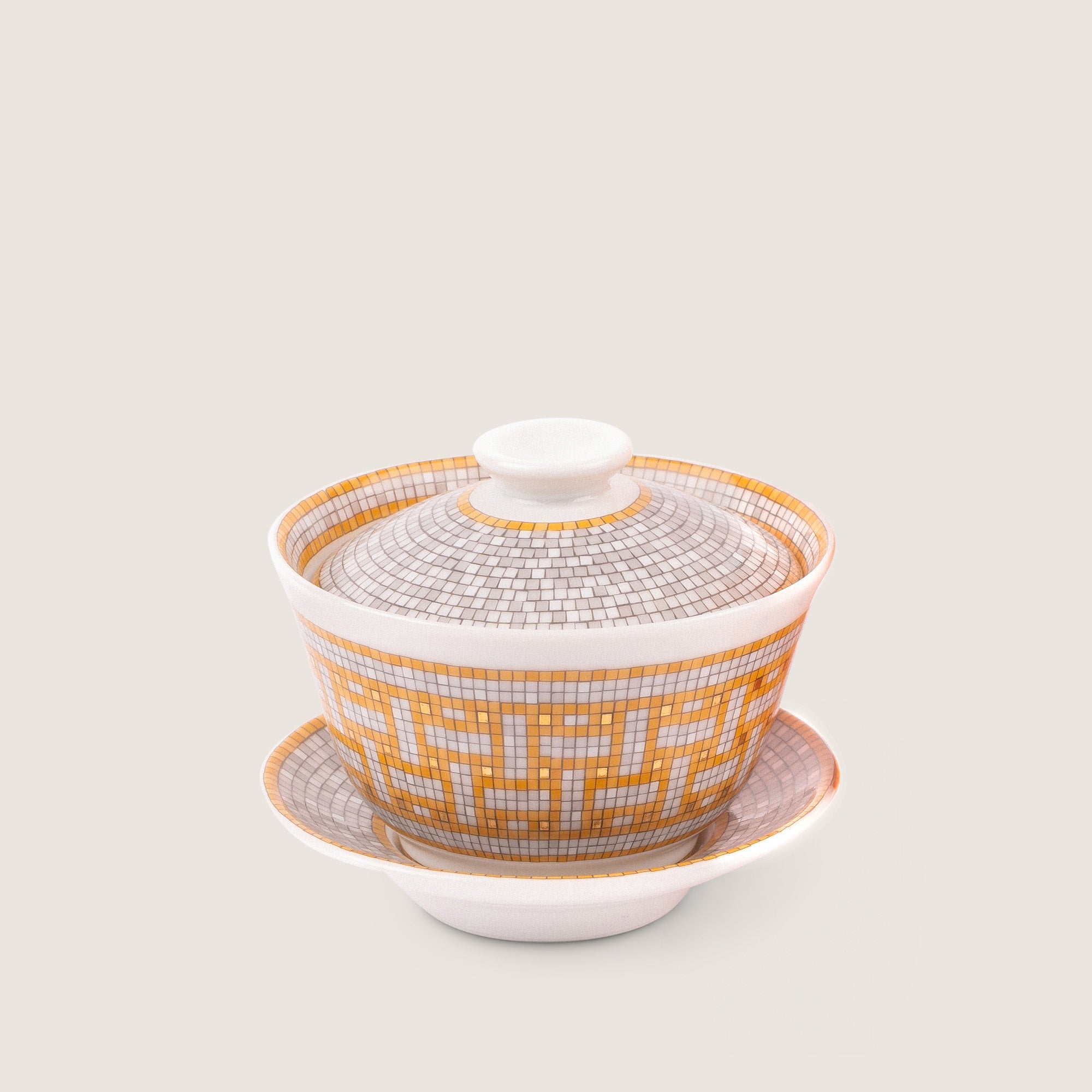 Mosaique au 24 Gold Tea Cup With Lid and Saucer - HERMÈS - Affordable Luxury