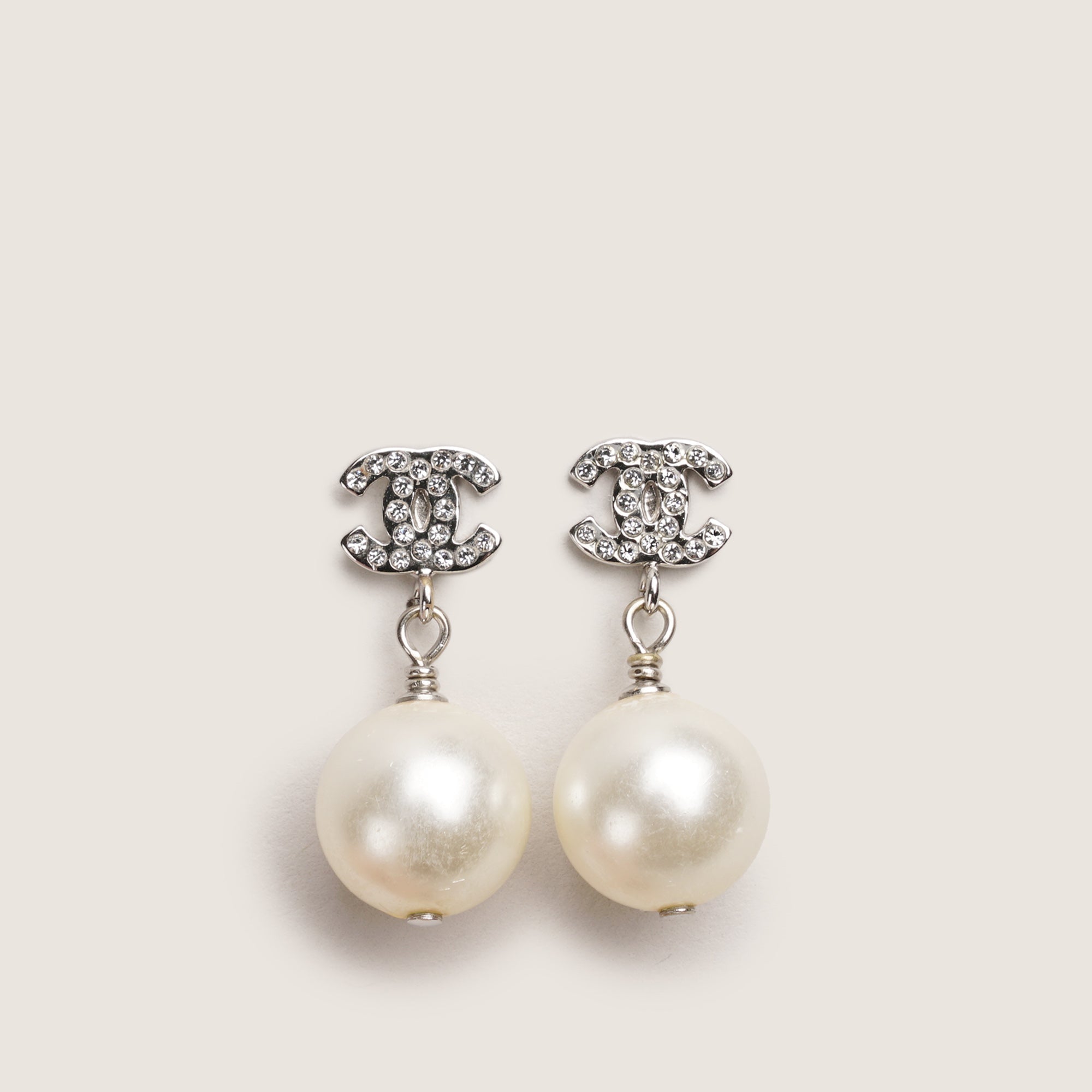 Small CC Crystal Faux Pearl Earrings - CHANEL - Affordable Luxury