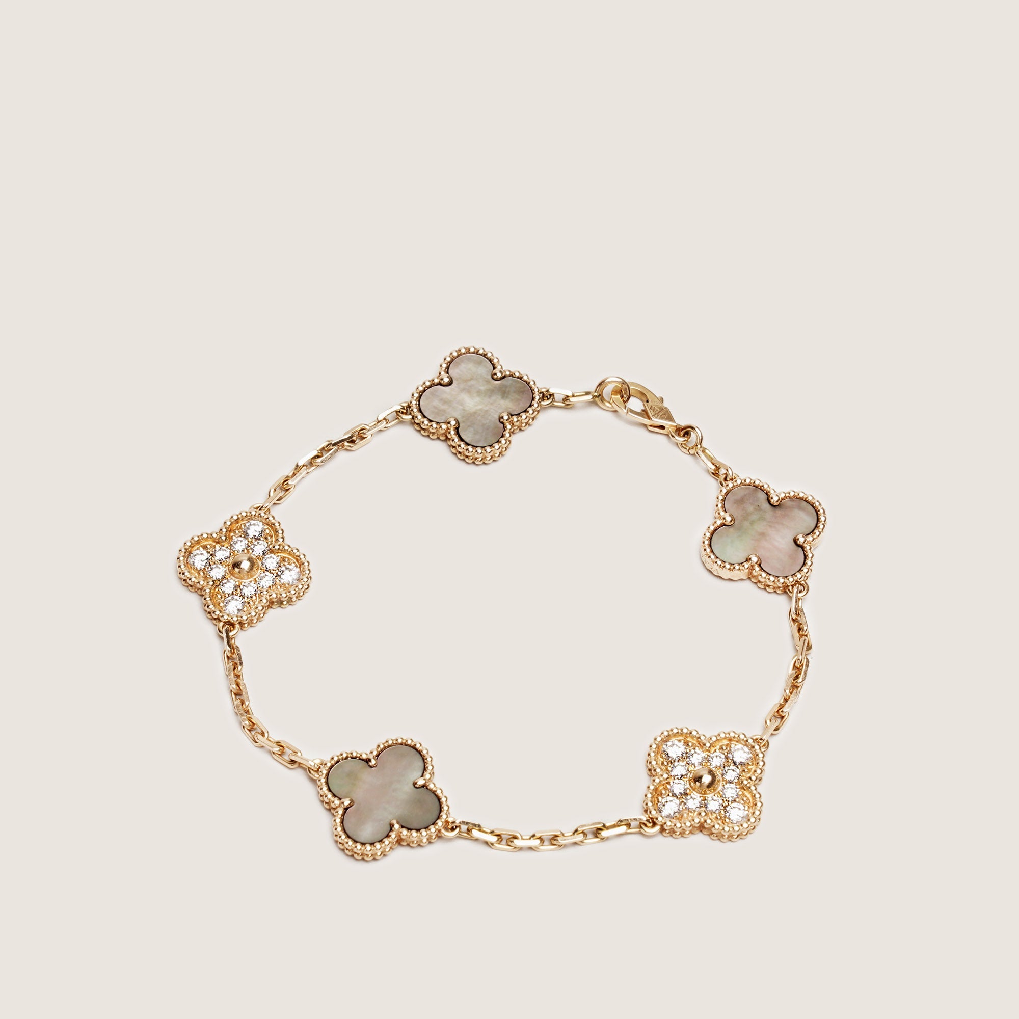 Vintage Alhambra Bracelet 5 Motifs 18k Gold/Diamonds - VAN CLEEF & ARPELS - Affordable Luxury
