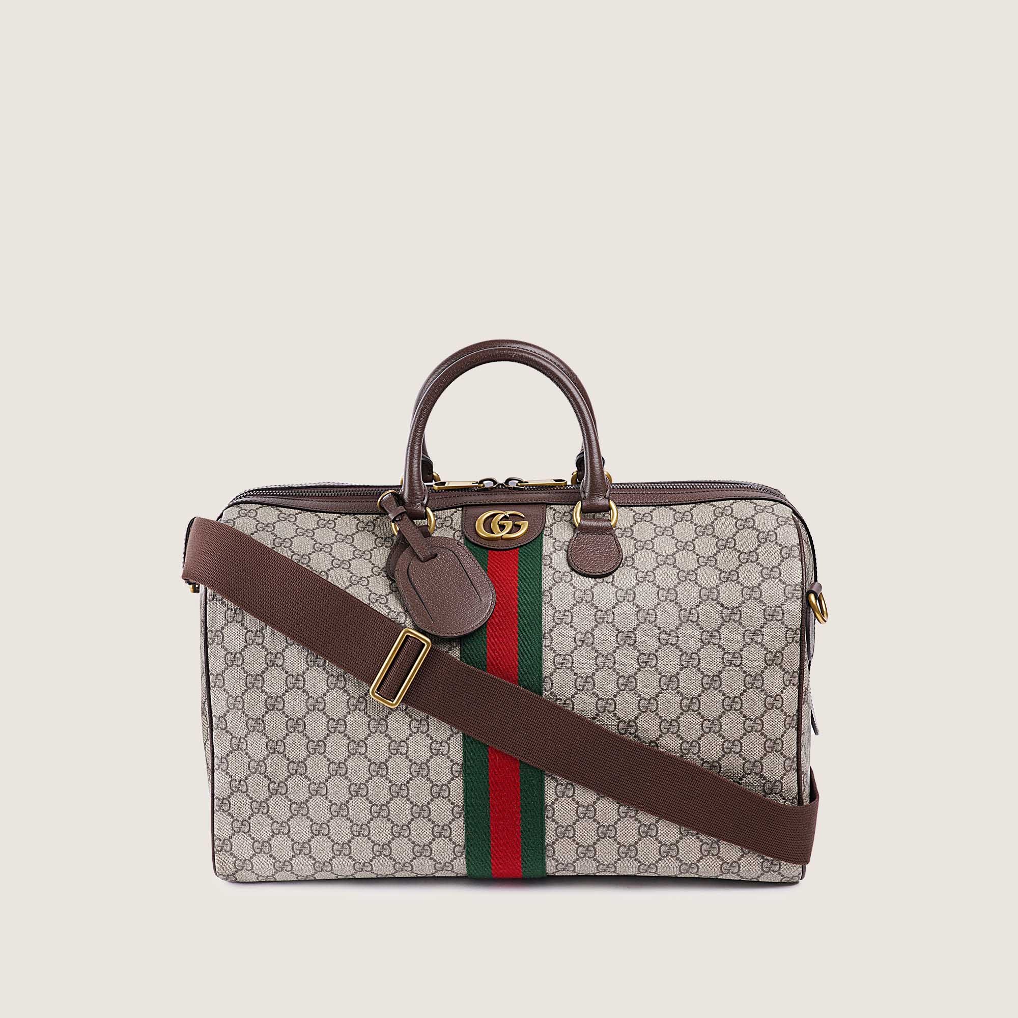Gucci Savoy small duffle bag in beige and ebony Supreme | GUCCI® GR